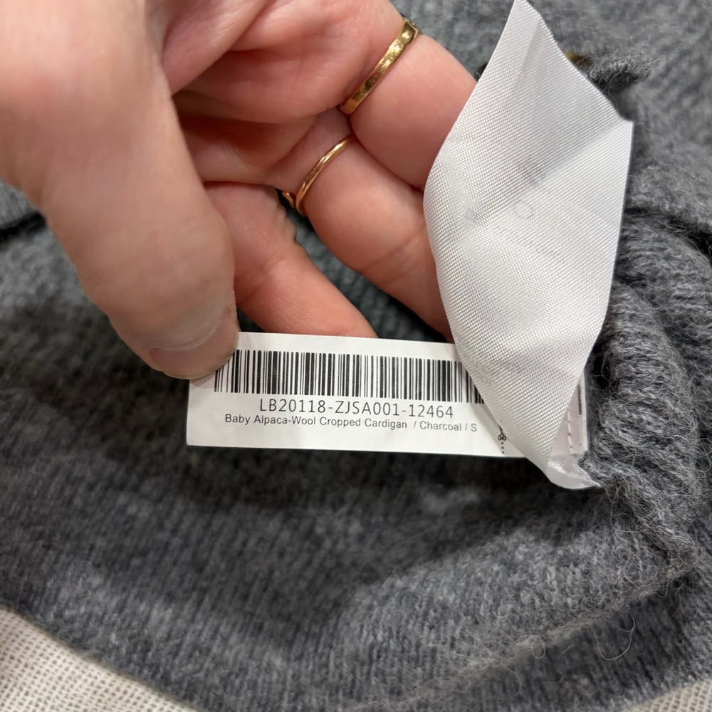 Quince Baby Alpaca-Wool Cropped Cardigan Charcoal Grey Sz S Classic Minimalist - Picture 7 of 11